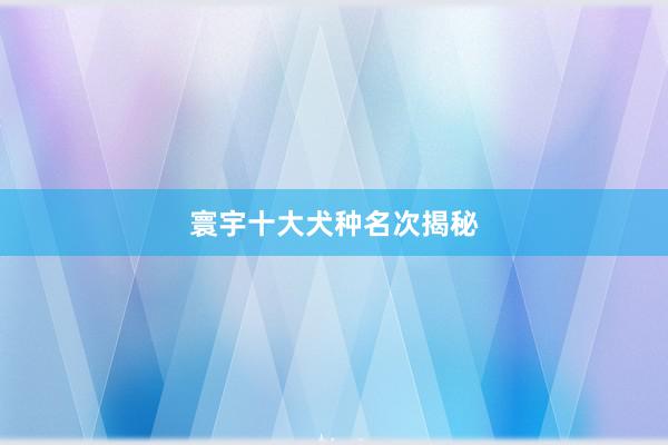 寰宇十大犬种名次揭秘